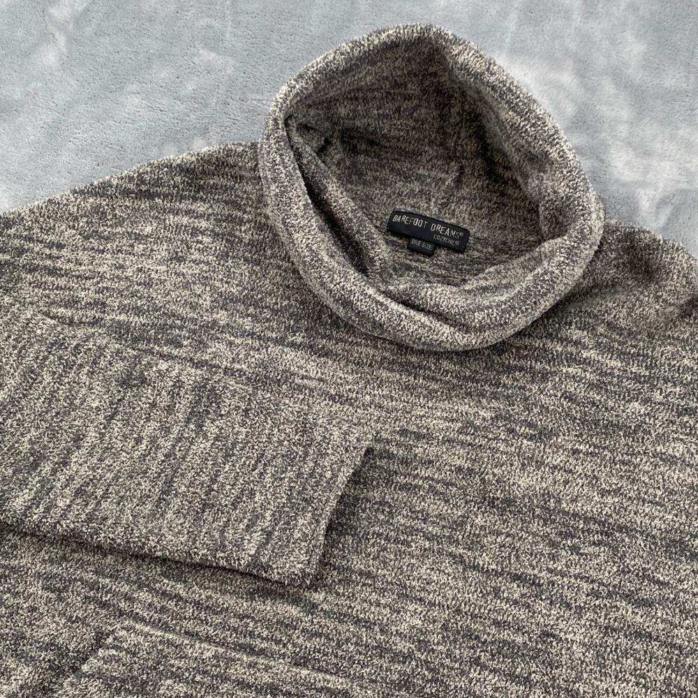Barefoot Dreams CozyChic CowlNeck‎ Oversized Sweater Heather Grey Kangaroo Pouch